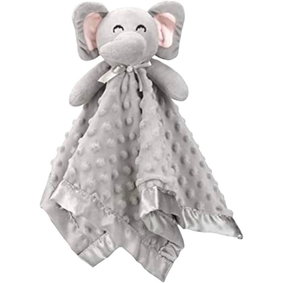 Pro Goleem Elephant Lovey Gray Grey Minky Dot Unisex Crinkle Ears Satin Back 16” - Picture 1 of 13